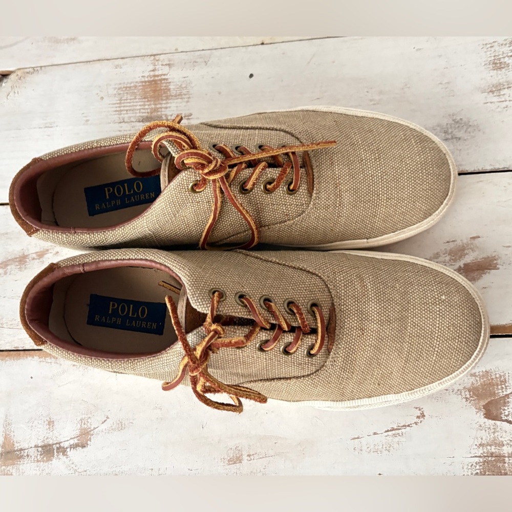 POLO Ralph Lauren Vaughn burlap suede sneakers preppy academia casual boat shoes - Picture 14 of 15
